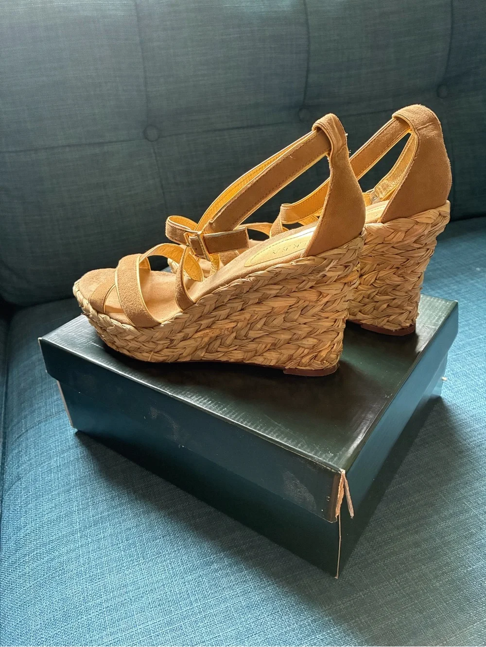 Ralph Lauren Tan Suede Espadrille Wedge Sandals